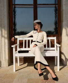 Rosanna Luxe Coord Skirt Set - full-length shot on model, off-white - Miss Mosa By Akanksha