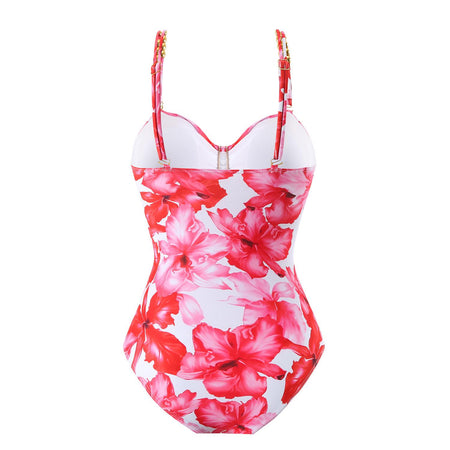 Rosita Floral Swimsuit With Skirt In Pink - back flat-lay product shot of swimsuit - Miss Mosa By Akanksha