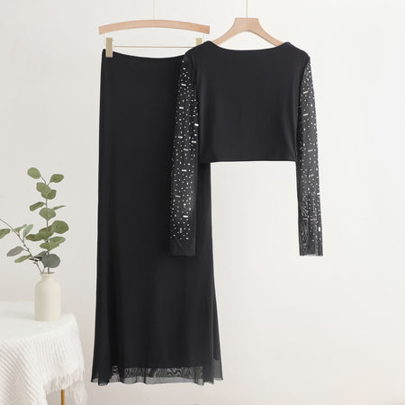 Rouder Luxe Party 2 Piece Set - hanging product shot, black - Miss Mosa By Akanksha