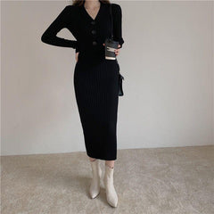 Rowyn Knitted Dress - front shot on model, black - Miss Mosa By Akanksha