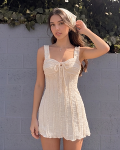 Roxane Summer Mini Dress - full-length shot, cream - Miss Mosa By Akanksha