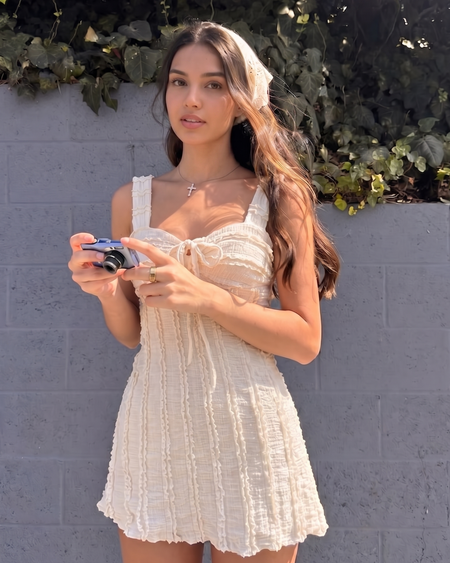 Roxane Summer Mini Dress - front shot, cream - Miss Mosa By Akanksha