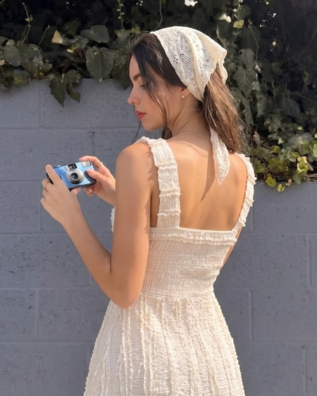 Roxane Summer Mini Dress - back shot, cream - Miss Mosa By Akanksha