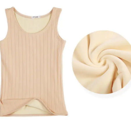 Roy Warm Tank Tops with Fleece Lining - hanging product shot, beige - Miss Mosa By Akanksha