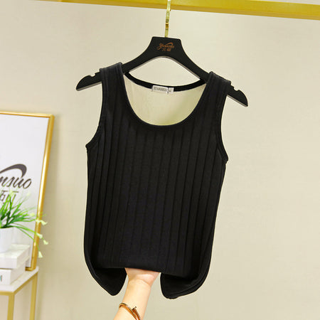 Roy Warm Tank Tops with Fleece Lining - hanging product shot, black - Miss Mosa By Akanksha