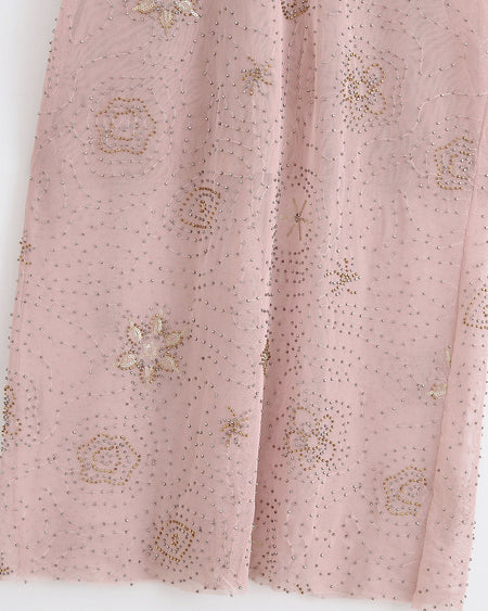 Roza Sequin Midi Dress - close-up detail shot, dusty pink with gold and silver beadwork - Miss Mosa By Akanksha