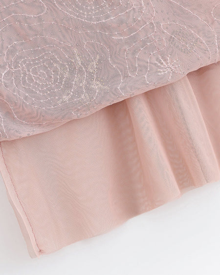 Roza Sequin Midi Dress - close-up detail shot, dusty pink with silver and gold beadwork - Miss Mosa By Akanksha