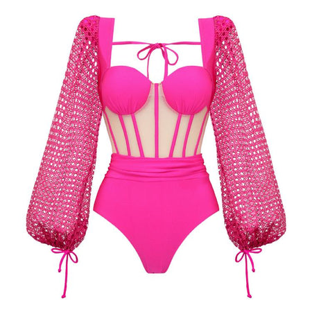 Rubby Luxe Swimsuit With Skirt In Pink - front flat-lay product shot of swimsuit - Miss Mosa By Akanksha