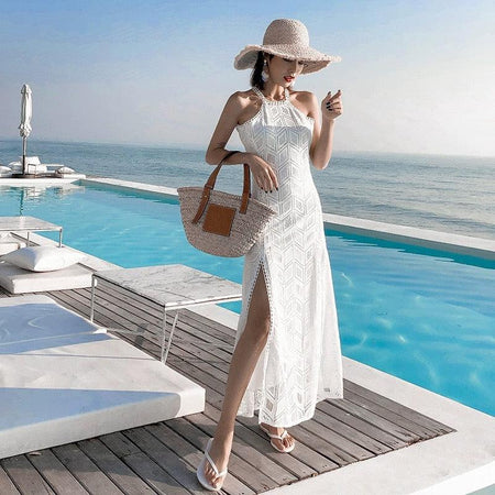 Rubecca Slit Maxi Dress in White - full-length shot on model, white - Miss Mosa By Akanksha