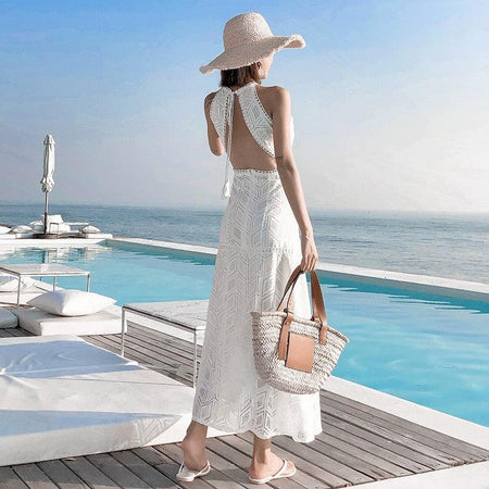 Rubecca Slit Maxi Dress in White - back shot on model, white - Miss Mosa By Akanksha