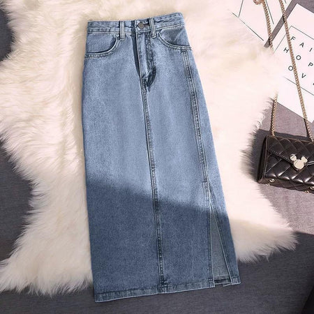 Rubello Midi Statement Denim Skirt - styled flat-lay shot, blue - Miss Mosa By Akanksha