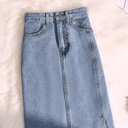 Rubello Midi Statement Denim Skirt - close-up of waistband, blue - Miss Mosa By Akanksha