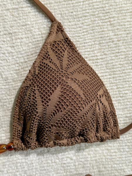 Ruben 2 Pcs Swimsuit With Maxi Skirt - bikini top close-up shot, brown - Miss Mosa By Akanksha