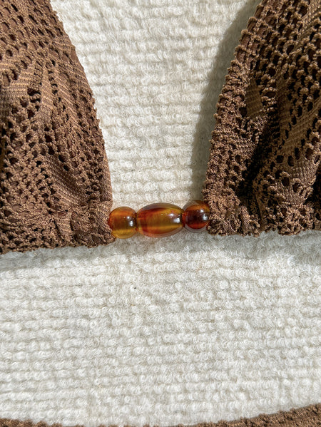 Ruben 2 Pcs Swimsuit With Maxi Skirt - strap detail shot, brown - Miss Mosa By Akanksha