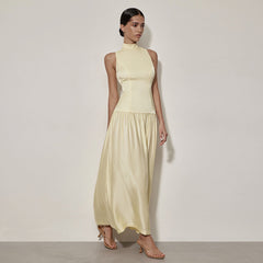 Ruben Statement Maxi Dress - full-length side shot on model, pale yellow - Miss Mosa By Akanksha