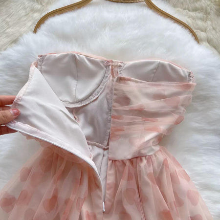 Rubert Mesh Detail Party Dress In Peach - close-up of back zip, pink - Miss Mosa By Akanksha