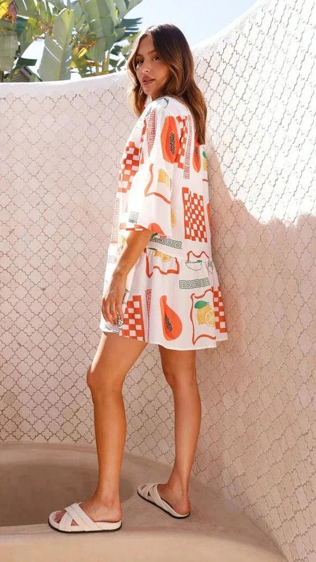 Rubeya Breezy Summer Dress - side shot on model, multicolour - Miss Mosa By Akanksha