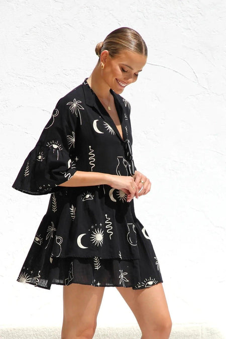 Rubeya Breezy Summer Dress - side shot on model, black - Miss Mosa By Akanksha