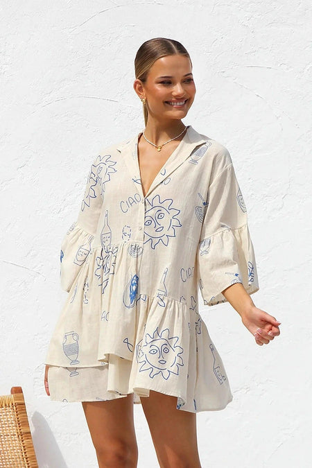 Rubeya Breezy Summer Dress - front shot on model, white - Miss Mosa By Akanksha