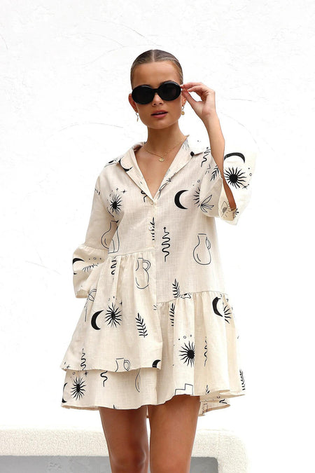 Rubeya Breezy Summer Dress In Off White - front shot on model - Miss Mosa By Akanksha