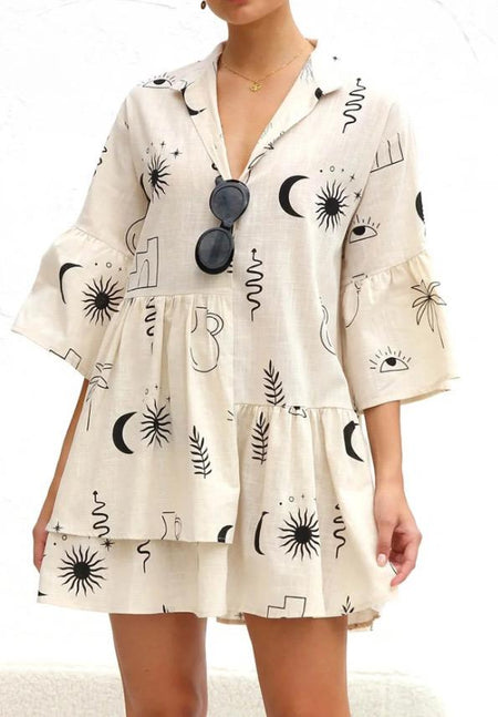 Rubeya Breezy Summer Dress In Off White - close-up front shot on model - Miss Mosa By Akanksha