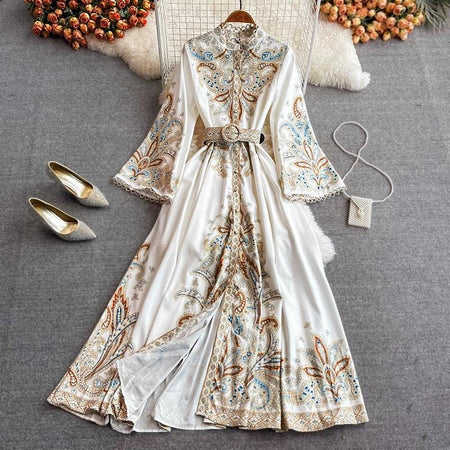 Rubeya Vintage Statement Maxi Dress In White - styled flat-lay shot, white - Miss Mosa By Akanksha