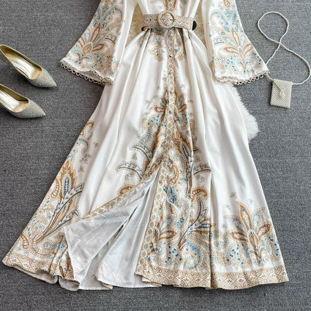 Rubeya Vintage Statement Maxi Dress In White - styled flat-lay shot, white - Miss Mosa By Akanksha