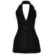 Ruby Luxe Backless Pleated Mini Dress - flat-lay product shot, black - Miss Mosa By Akanksha