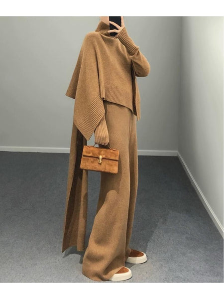 Ruby Luxe Coord with Scarf - full-length shot on mannequin, camel - Miss Mosa By Akanksha