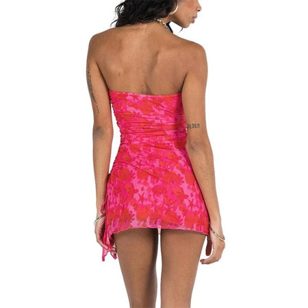 Ruby Ruched Tube Dress in Pink - back shot on model, pink - Miss Mosa By Akanksha