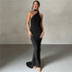 Ruby Statement Backless Maxi Dress - full-length shot on model, black - Miss Mosa By Akanksha