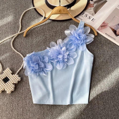 Ruby Statement Summer Tank Top - flat-lay product shot, blue - Miss Mosa By Akanksha