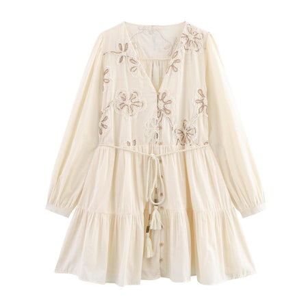Rumaya Summer Holiday Dress In Off-White - front flat-lay product shot of dress - Miss Mosa By Akanksha