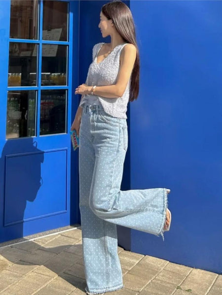 Rumi Statement Denim Jeans In Light Blue - side shot on model - Miss Mosa By Akanksha