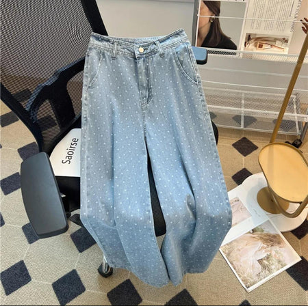 Rumi Statement Denim Jeans In Light Blue - flat-lay product shot of jeans - Miss Mosa By Akanksha