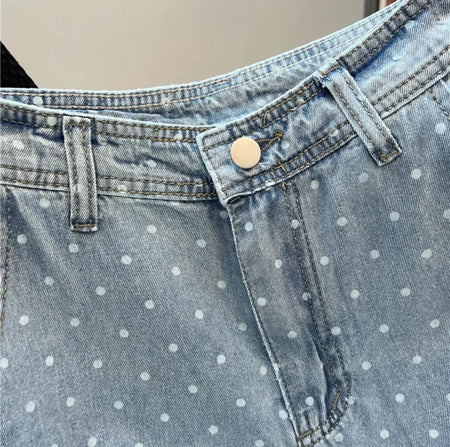Rumi Statement Denim Jeans In Light Blue - close-up of waistband detail - Miss Mosa By Akanksha