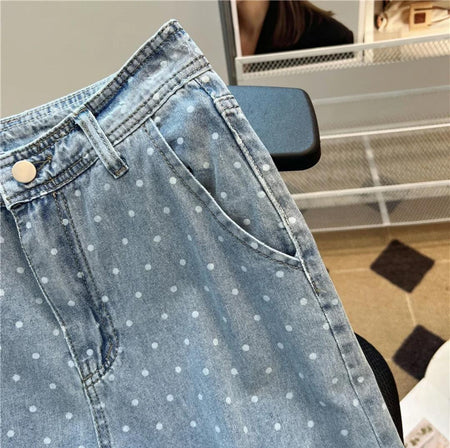 Rumi Statement Denim Jeans In Light Blue - close-up of pocket and fabric detail - Miss Mosa By Akanksha