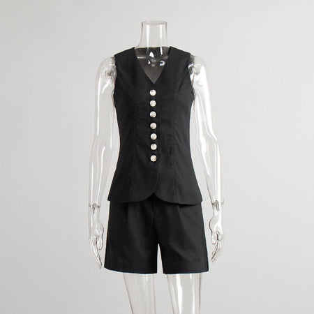 Russell Statement Linen Vest Coord Set In Black - front shot on mannequin - Miss Mosa By Akanksha