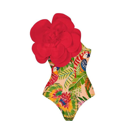 Ruther swimsuit with Sarong Skirt in Red - flat-lay product shot, multicolour - Miss Mosa By Akanksha