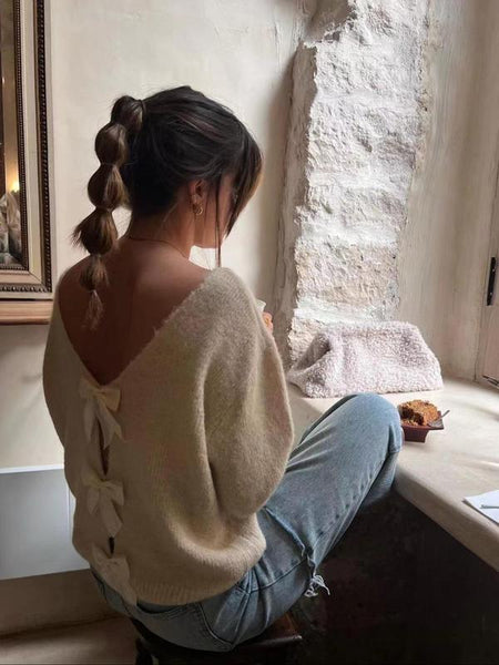 Rylee Bow Oversized Cardigan In Brown - back shot on model - Miss Mosa By Akanksha