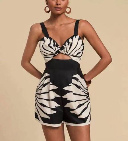 Sabella Cut-Out Romper In Black - front shot on model - Miss Mosa By Akanksha