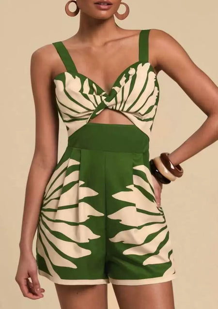 Sabella Cut-Out Romper In Green - front shot on model - Miss Mosa By Akanksha