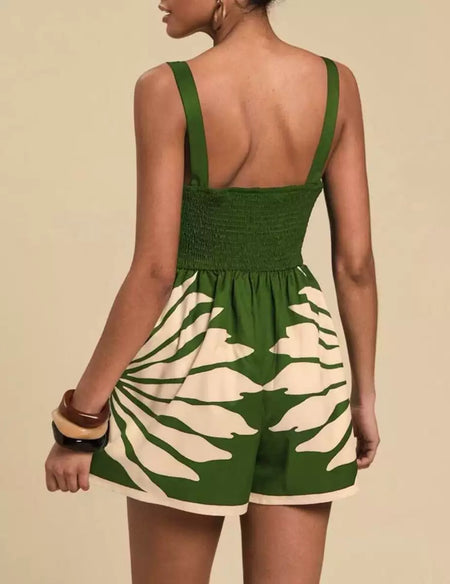 Sabella Cut-Out Romper In Green - back shot on model - Miss Mosa By Akanksha