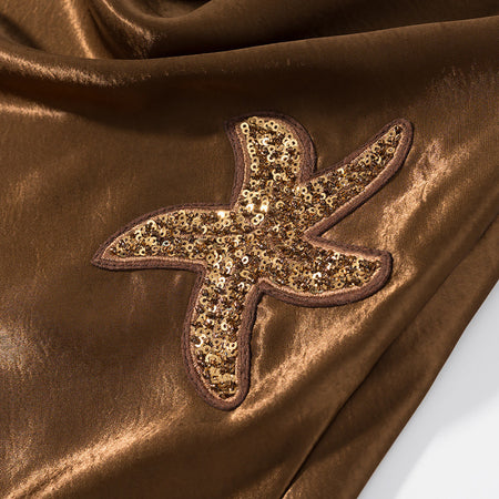 Sable Embellished Mini Dress - fabric detail shot, brown - Miss Mosa By Akanksha