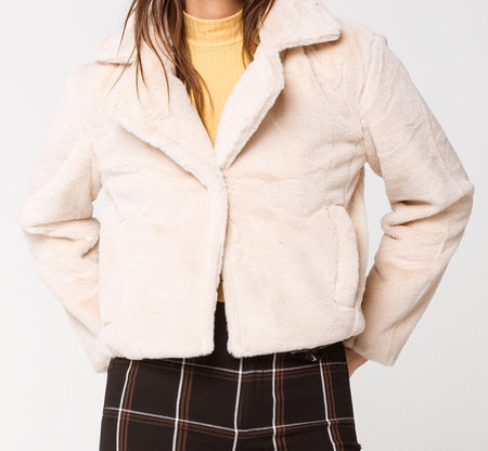 Sable Soft Fur Jacket - front shot on model, cream - Miss Mosa By Akanksha