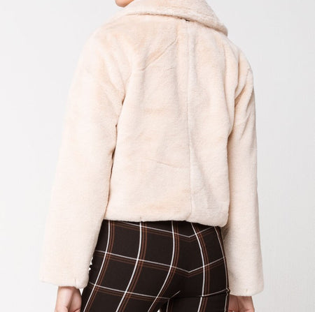 Sable Soft Fur Jacket - back shot on model, cream - Miss Mosa By Akanksha