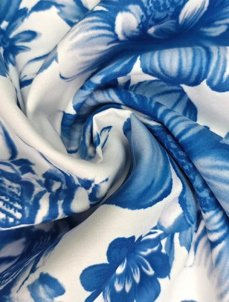 Saffron Halterneck Floral Maxi Dress In Blue - close-up of floral fabric - Miss Mosa By Akanksha
