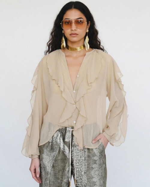 Saga Ruffled Top In Beige