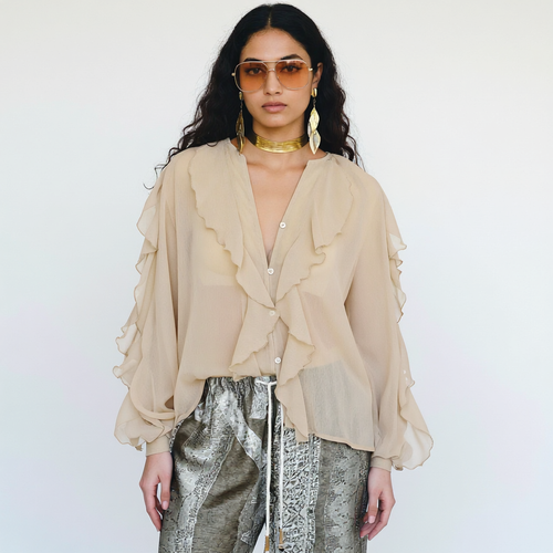 Saga Ruffled Top In Beige