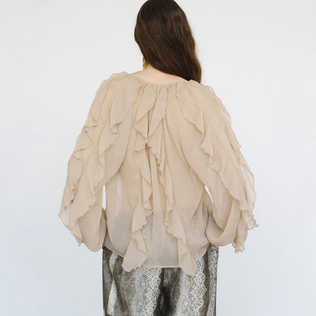 Saga Ruffled Top In Beige - back shot on model - Miss Mosa By Akanksha
